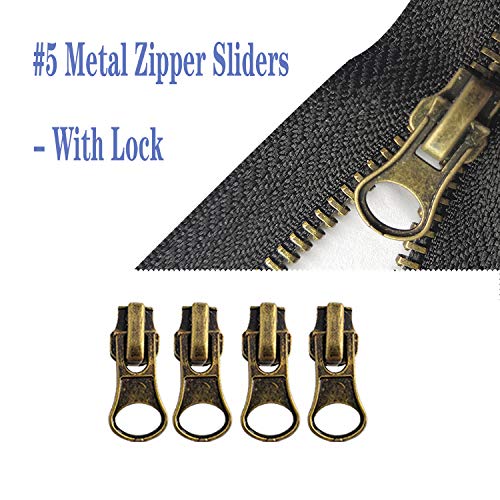 Meikeer 12 Pieces #5 Zipper Slider Repair Kits Black Bronze and Silver Zipper Sliders Zipper Pull Replacement for Metal Plastic and Nylon Coil Jacket Zippers