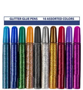 tassel toppers 10 pack – non-toxic washable glitter glue stick set, glitter glue gel pens for art projects, grad caps assorted colors glue stick, decorating supplies, glitter pens,