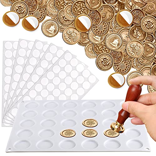 Palksky Wax Seal Mat for Wax Sealing Stamp, 30-Cavity Wax Seal Molds Silicone with 250 PCS Removable Adhesive Dots for DIY Craft Adhesive Waxing