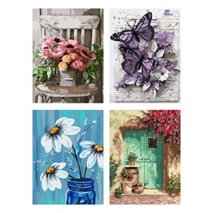 lwzays paint by numbers for adults beginner,4 pack diy adult paint by number kits on canvas butterfly flowers acrylic paint,drawing paintwork with paintbrushes oil painting home decor(11.8×15.8inch)