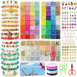 redtwo 18000 pcs clay beads bracelet making kit, 3 boxes 64 colors flat polymer heishi beads jewelry making kit with gift pack, friendship bracelet kits for girls ages 8-12