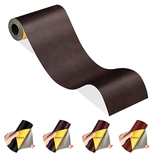 Omont Leather Repair Patch，3.3 X 57 Inch Anti Scratch Self-Adhesive Leather Repair Tape for Couch, Car Seats, Sofas, Handbags（Dark Brown）