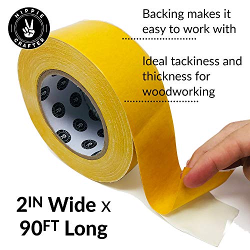 Wide Double Stick Tape Double Sided Woodworking Tape Double Sided 2" inch Wide Wood Tape for Woodworkers CNC Machines Routing Templates Strong Double Sided Tape Heavy Duty Sticky Tape 90 Feet