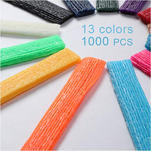 UPINS 1000PCS Wax Craft Sticks Bendable Sticky Wax Yarn Sticks in 13 Colors with Blue Storage Bag for Kids DIY Art Supplies