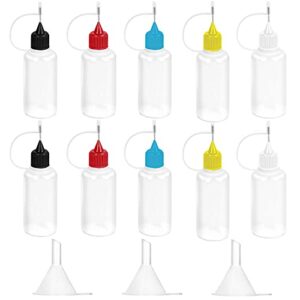 10 pcs 1 ounce precision tip applicator bottle 30 ml translucent glue bottles multicolor lid with 2 pcs mini funnel, for alcohol ink craft acrylic painting
