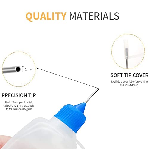 10 Pcs 1 Ounce Precision Tip Applicator Bottle 30 ML Translucent Glue Bottles Multicolor Lid with 2 Pcs Mini Funnel, for Alcohol Ink Craft Acrylic Painting