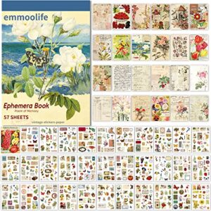 537pcs vintage washi stickers and papers for scrapbooking, ephemera book for journaling with botanical sticker and scrapbook decoupage paper for bullet junk journal, scrapbooking supplies for adults