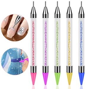 5 Pack Rhinestone Dotting Pen, Dual-Ended Rhinestone Gems Crystals Studs Wax Pencil Picker Tools Pens for Nail Art DIY Decoration, Diamond Painting