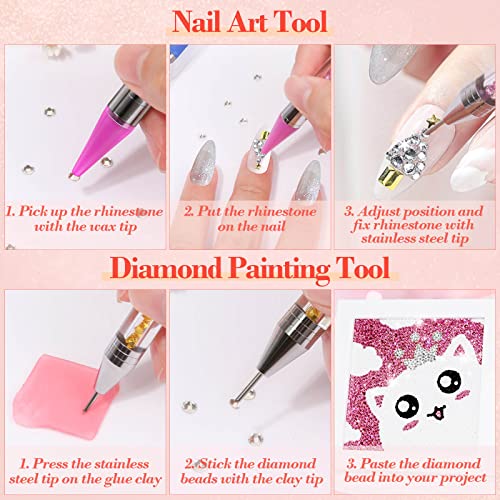 5 Pack Rhinestone Dotting Pen, Dual-Ended Rhinestone Gems Crystals Studs Wax Pencil Picker Tools Pens for Nail Art DIY Decoration, Diamond Painting