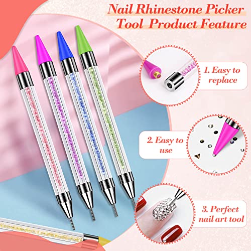 5 Pack Rhinestone Dotting Pen, Dual-Ended Rhinestone Gems Crystals Studs Wax Pencil Picker Tools Pens for Nail Art DIY Decoration, Diamond Painting