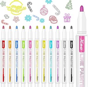 double line outline pens – 12 colors self outline metallic markers double line pen, outline markers pens for art, drawing, greeting cards, craft projects, posters, painting, kid journal, self journal