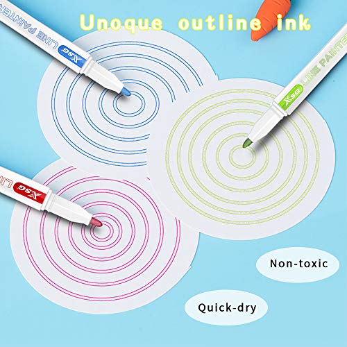 Double Line Outline Pens - 12 Colors Self Outline Metallic Markers Double Line Pen, Outline Markers Pens for Art, Drawing, Greeting Cards, Craft Projects, Posters, Painting, Kid Journal, Self Journal