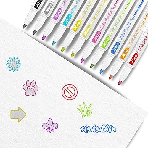 Double Line Outline Pens - 12 Colors Self Outline Metallic Markers Double Line Pen, Outline Markers Pens for Art, Drawing, Greeting Cards, Craft Projects, Posters, Painting, Kid Journal, Self Journal