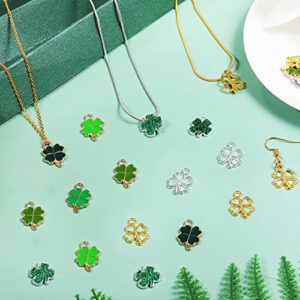 56 Pcs St. Patrick's Day Craft Supplies Lucky Four Leaf Clover Charms Pendants DIY Bracelet Charms 8 Enamel Sequins 16 Sliver Hollow 16 Gold Hollow 16 Enamel Shamrock Charms St. Patrick's Day Pendants