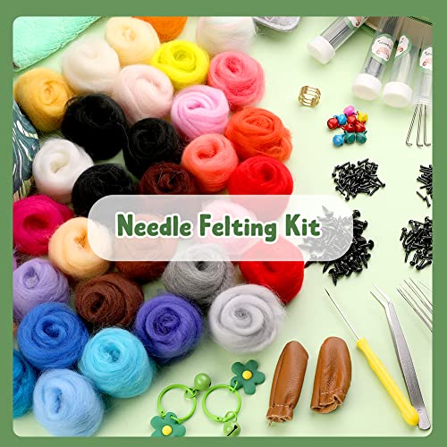 304PCS Needle Felting Kit with 2 Exquisite Storage Bags, Wool Roving 50 Colors Set, Needle Felting Starter Kit, Needle Wool Felting Tools Kit, Wool Felt Tools for Felted Animal Needle Felting Supplies