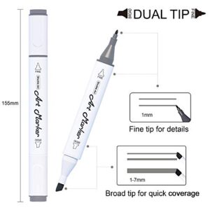 Shuttle Art 15 Colors Grey Tones Dual Tip Art Marker, Permanent Marker Pens Double Ended with Fine Bullet and Chisel Point Tips Perfect for Drawing,Shading,Sketching,Designing,Outlining,Illustrating