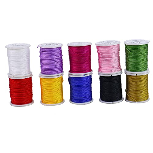 Monrocco Jewelry Nylon Cord, 10 Rolls 1mm Chinese Knotting Cord Nylon Hand Knitting Cord String Beading Thread for Jewelry Making Bracelet Beading Thread