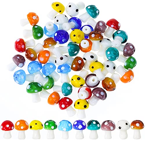 jiebor 50Pcs Mushroom Beads Charms Glass Lampwork Beads Mushroom Ornament for Jewelry Craft Necklace Bracelet Earring Making 12x16mm