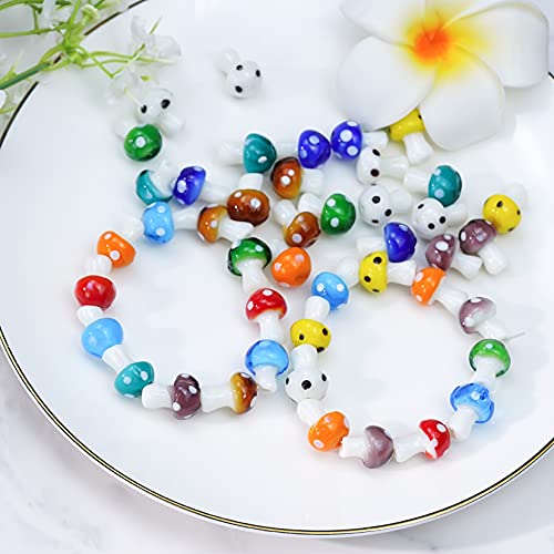 jiebor 50Pcs Mushroom Beads Charms Glass Lampwork Beads Mushroom Ornament for Jewelry Craft Necklace Bracelet Earring Making 12x16mm