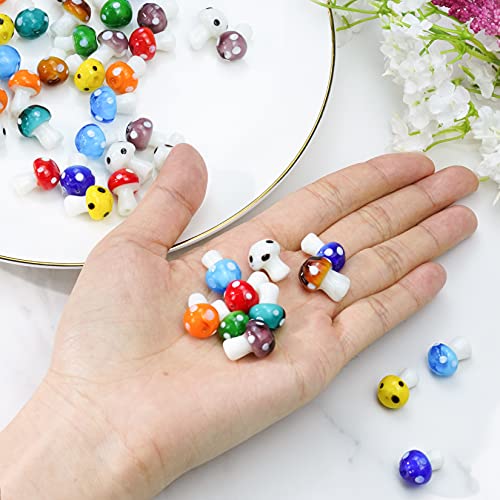 jiebor 50Pcs Mushroom Beads Charms Glass Lampwork Beads Mushroom Ornament for Jewelry Craft Necklace Bracelet Earring Making 12x16mm