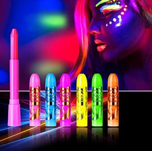 glow in the black light face paint crayons kit, uv black light makeup neon face and body paint sticks markers for mardi gras halloween masquerades makeup