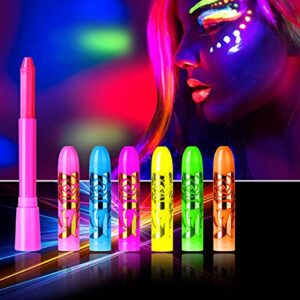 Glow in The Black Light Face Paint Crayons Kit, UV Black Light Makeup Neon Face and Body Paint Sticks Markers for Mardi Gras Halloween Masquerades Makeup