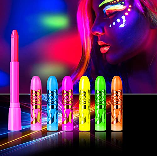 Glow in The Black Light Face Paint Crayons Kit, UV Black Light Makeup Neon Face and Body Paint Sticks Markers for Mardi Gras Halloween Masquerades Makeup