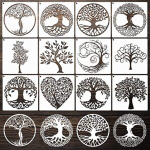 tree stencils tree of life stencil for painting on wood airbrush natural plants small palm tree drawing templates for canvas wall floor decor diy art crafts and decorations (12pcs 5.9in tree)