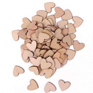 Shapenty Unfinished Blank Wooden Heart Shaped Slices Discs DIY Craft Pieces for Wedding Ornaments Christmas Party Embellishment, Pack of 100