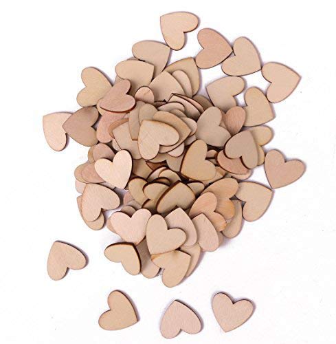 Shapenty Unfinished Blank Wooden Heart Shaped Slices Discs DIY Craft Pieces for Wedding Ornaments Christmas Party Embellishment, Pack of 100