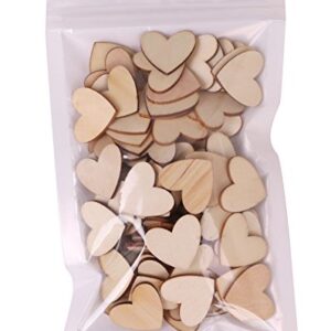 Shapenty Unfinished Blank Wooden Heart Shaped Slices Discs DIY Craft Pieces for Wedding Ornaments Christmas Party Embellishment, Pack of 100