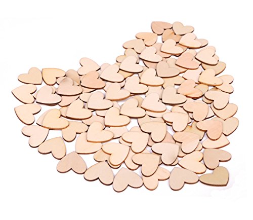 Shapenty Unfinished Blank Wooden Heart Shaped Slices Discs DIY Craft Pieces for Wedding Ornaments Christmas Party Embellishment, Pack of 100