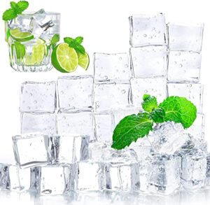 domestar clear fake ice cubes, 20 pcs 1.0″ plastic ice cubes acrylic clear ice rock diamond crystals square fake ice cubes display for summer home decoration wedding centerpiece vase fillers