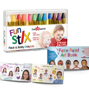 Dress Up America Face Paint Crayons - With Artbook & Easy To Follow Facepainting Designs -Safe Non-Toxic Face And Body Paint Made in Taiwan - Halloween Makeup Face Painting Kit for Kids & Adults