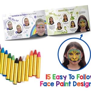 Dress Up America Face Paint Crayons - With Artbook & Easy To Follow Facepainting Designs -Safe Non-Toxic Face And Body Paint Made in Taiwan - Halloween Makeup Face Painting Kit for Kids & Adults