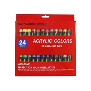 S & E TEACHER'S EDITION Acrylic Paint 24 Colors, 0.4 oz (12 ml) Tubes, Perfect for Canvas, Rocks, Glass, Wood, Fabric and More, Christmas Halloween Gifts.