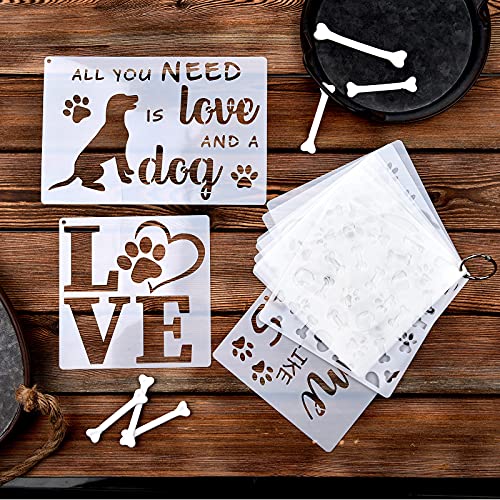 11 Pieces Dog Paw Print Stencils Trail of Paw Prints Stencil Love Dog Stencils Reusable Painting Templates with Metal Open Ring for DIY Scrapbooks Painting on Wood Wall Home Supplies