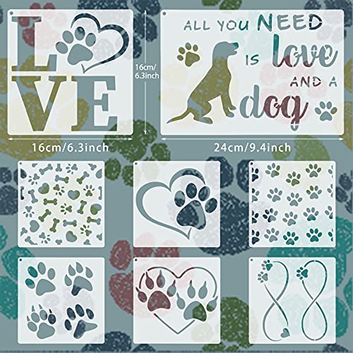 11 Pieces Dog Paw Print Stencils Trail of Paw Prints Stencil Love Dog Stencils Reusable Painting Templates with Metal Open Ring for DIY Scrapbooks Painting on Wood Wall Home Supplies