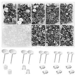 veract earring posts and backs, 2000pcs hypoallergenic earring studs for jewelry making kit and butterfly earring backs and rubber earring backs with box (4mm, 5mm, 6mm, 8mm, 10mm)