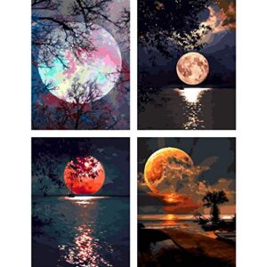 colorwork diy paint by numbers, canvas oil painting kit for kids & adults, 12″ w x 16″ l drawing paintwork with paintbrushes, full moon 4 pcs set