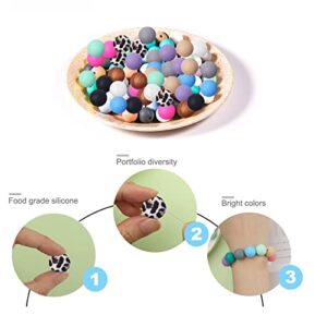 100 Pieces 15mm Round Silicone Beads DIY Necklace Bracelet Beads Set for Crafts Bracelet Jewelry