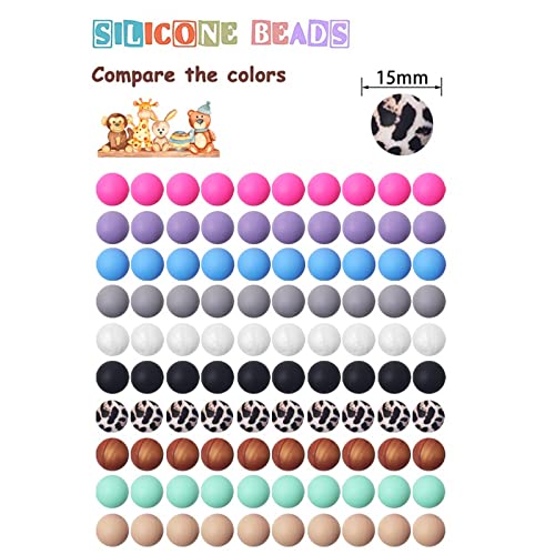 100 Pieces 15mm Round Silicone Beads DIY Necklace Bracelet Beads Set for Crafts Bracelet Jewelry