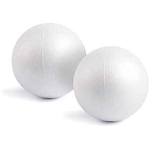 juvale 2 pack foam balls for crafts, 6-inch round white polystyrene spheres for diy projects, ornaments, school modeling, drawing