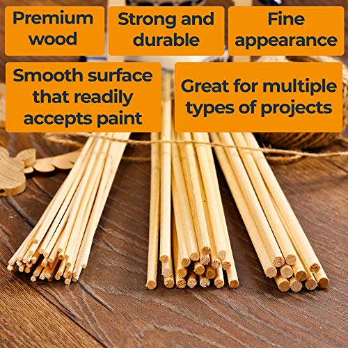 Wooden Dowel Rods for Craft - 60 pcs Round Wood Dowels 12 inch in Varying Sizes - 1/8, 3/16, 1/4 - Different Rods - Craft Sticks Round Dowels…