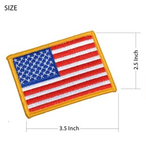 UNIS 4 Pack, 3.5 X 2.5. Inch Large Size American US Flag Embroidered Cloth Sew on Iron on Patch Golden Yellow Border.