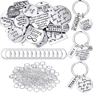 hicarer 259 pieces inspirational motivational keychains charms bulk keychains inspirational words charms with open jump rings key rings for various diy necklaces, bracelets