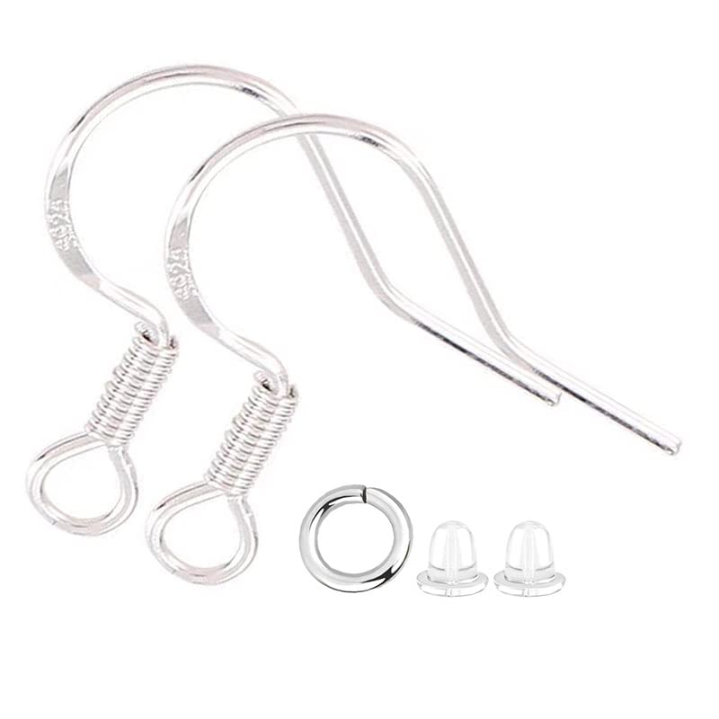 200 PCS/100 Pairs 925 Sterling Silver Earring Hooks Hypoallergenic Silver Ear Wires Fish Hooks with 100 PCS Clear Silicone Earring Backs and 100 PCS Jump Rings for DIY Jewelry Making