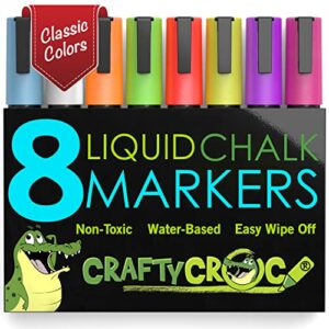 liquid chalk markers for blackboards – use as glass window markers, mirror pens, blackboard or chalkboard markers – 8 bold neon colors – wet or dry erase chalk pens for easy clean up