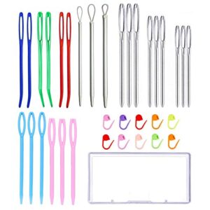 24pcs Yarn Needle Tapestry Needles,Darning Needle Yarn Needles,Big Eye Blunt Knitting Needles with Stitch Markers for Knitting Crocheting