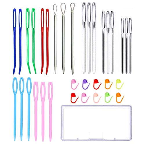 24pcs Yarn Needle Tapestry Needles,Darning Needle Yarn Needles,Big Eye Blunt Knitting Needles with Stitch Markers for Knitting Crocheting